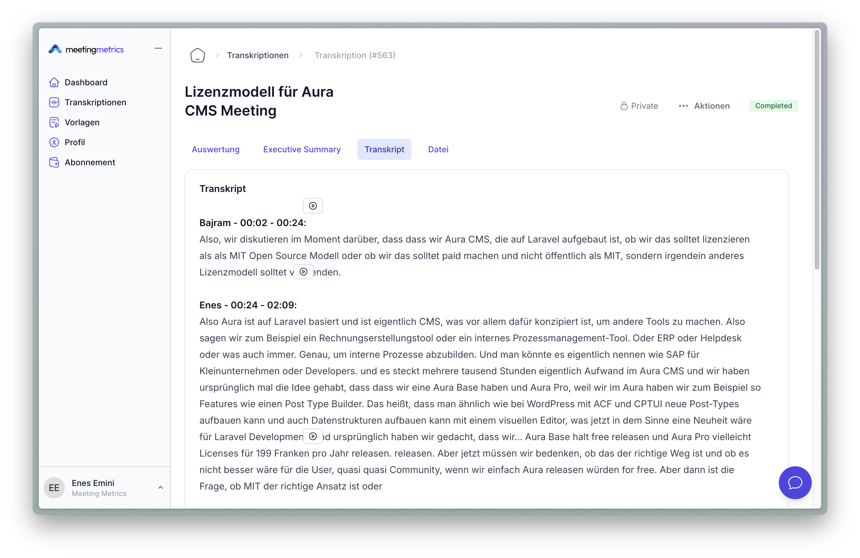 Thumbnail for Meetings mit Sprechererkennung analysieren